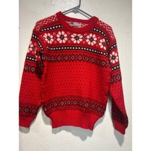 Vossknit Mens Red Virgin Wool Norwegian Fair Isle Sweater Made in Norway Size 40
